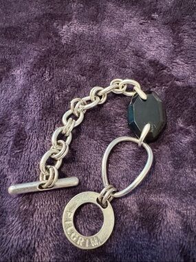 Pilgrim Silver Chain Bracelet with Black Faceted Charm